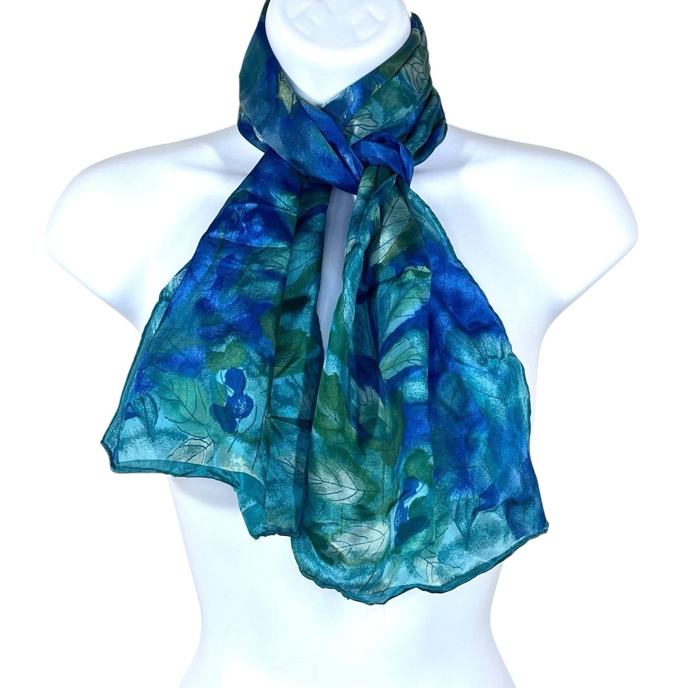 Vintage Vera Neumann 100% Silk Scarf Watercolor Style Leaves 53x10 Artsy Mod